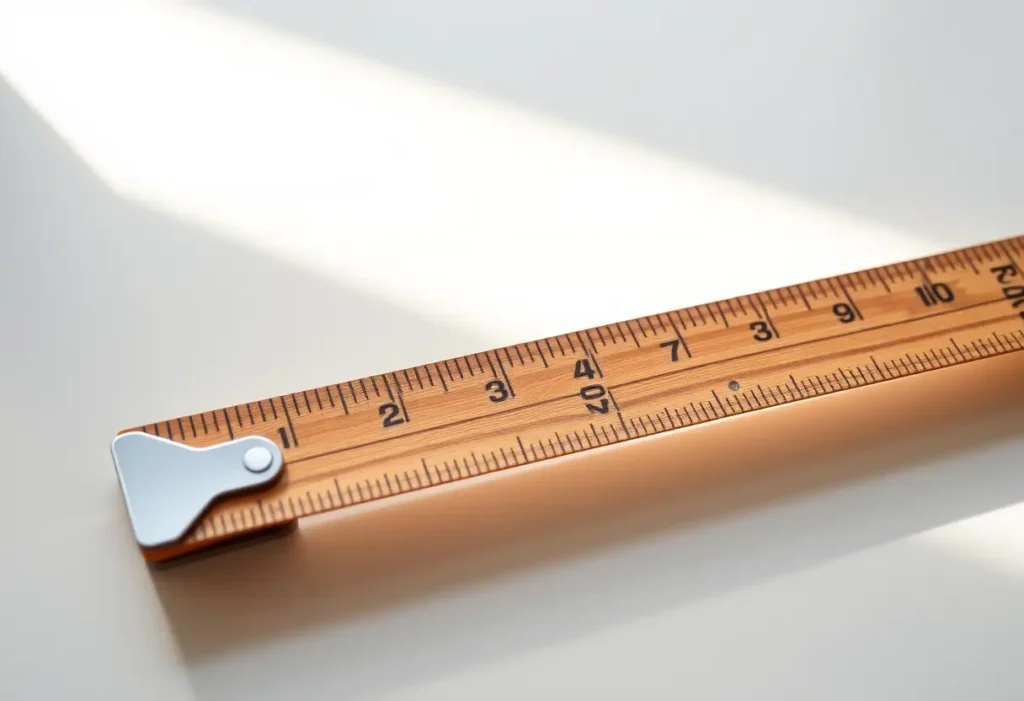 Un mètre ruban posé sur une table, éclairé naturellement, utile pour mesurer sa taille de bonnet.