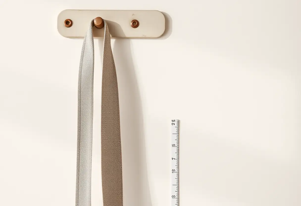 Des mètres rubans accrochés au mur, différents en longueur, utilisés pour prendre des mesures précises.