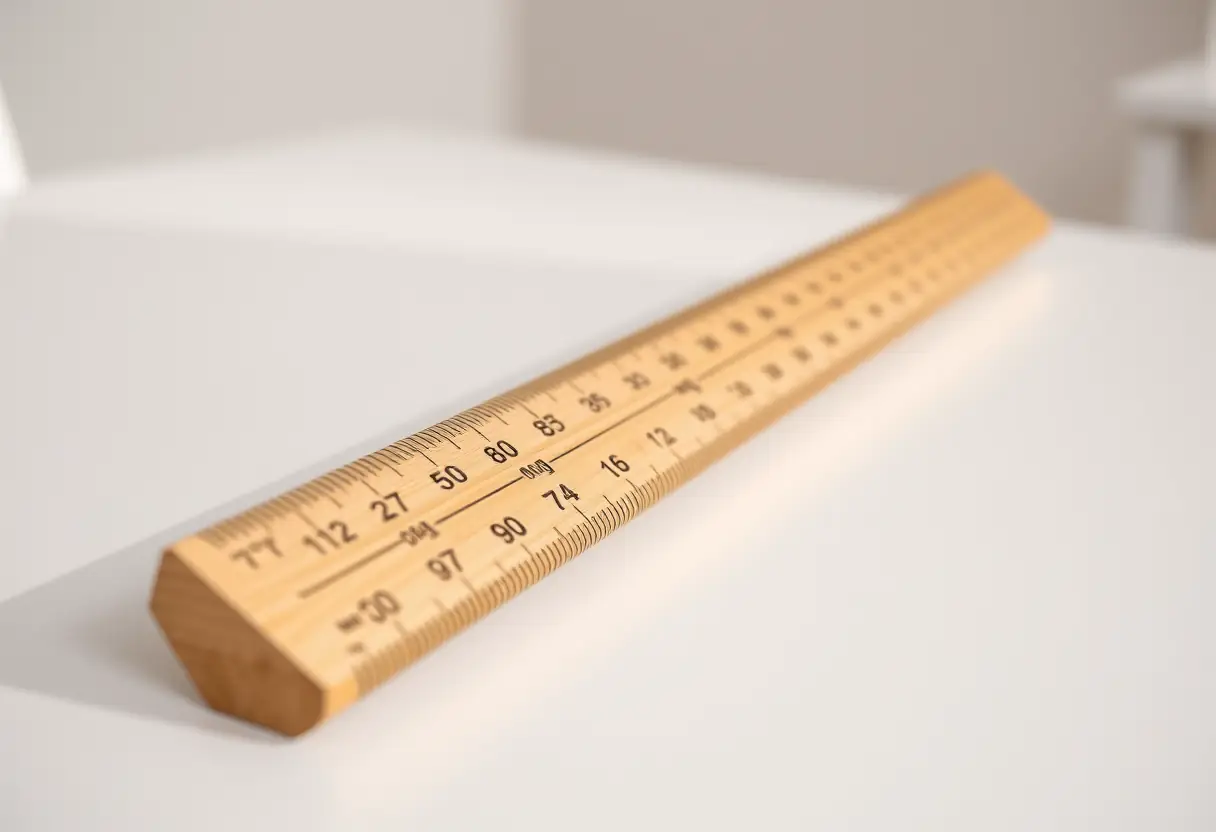 Un mètre à rubans posé sur une table blanche. Utile pour les mesures précises.