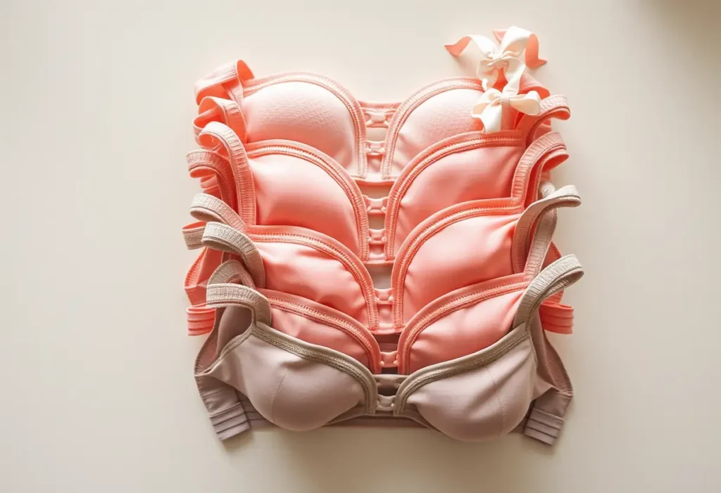 Un ensemble de soutiens-gorge pliés soigneusement, représentant diverses tailles disponibles