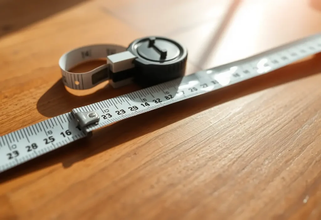 Un mètre ruban posé sur une table