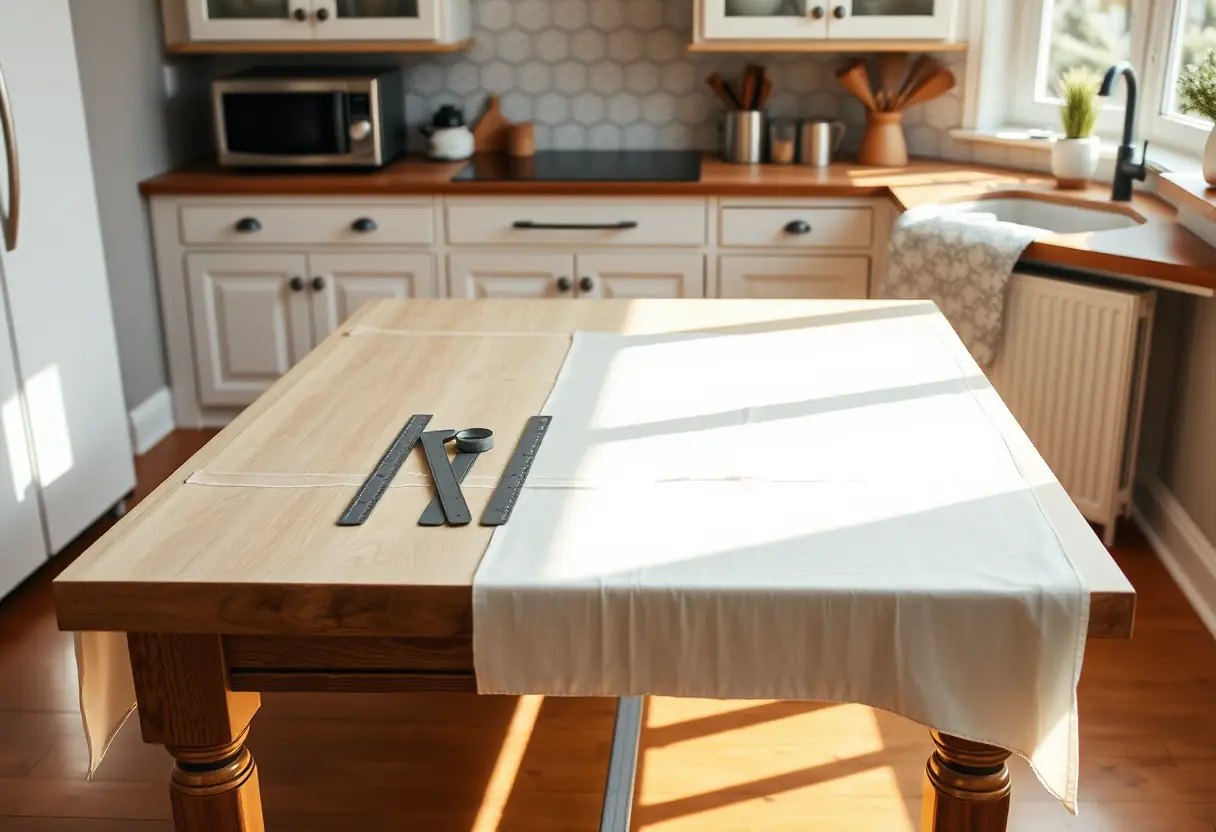 Un plan de travail blanc avec des instruments de mesure dans une cuisine lumineuse
