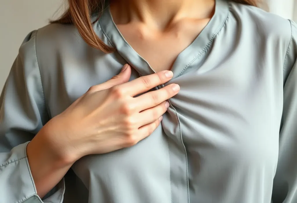 Une main lissant une chemise, soulignant le confort et l'ajustement.