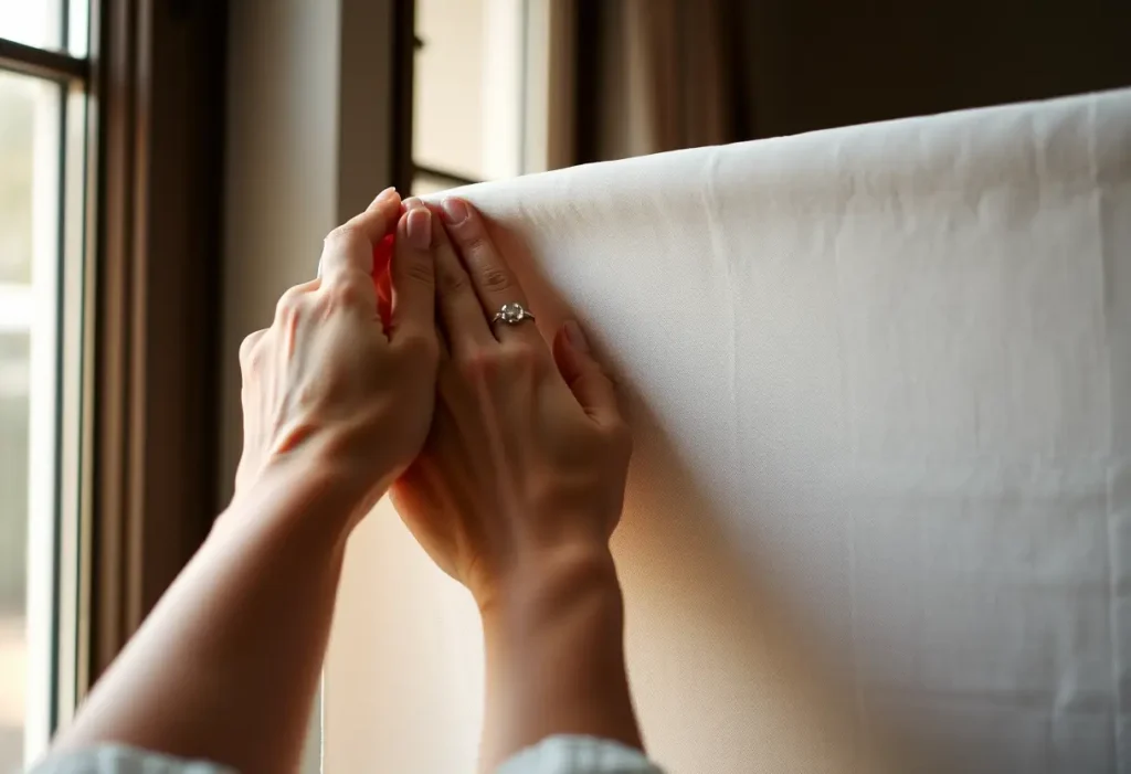 Une main féminine ajustant un morceau de tissu, symbolisant l'évolution du soutien-gorge