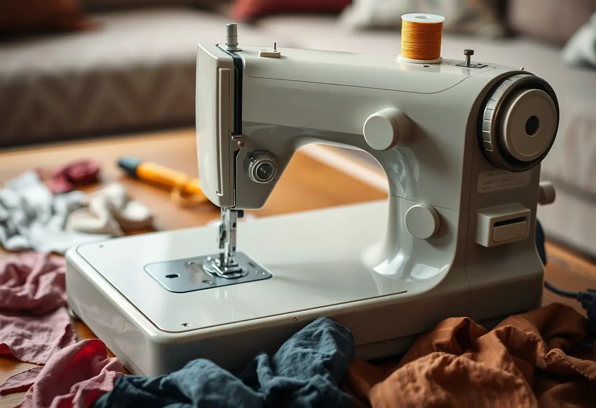 Une machine à coudre prête à être utilisée, mettant en valeur la création d'un soutien-gorge personnalisé.