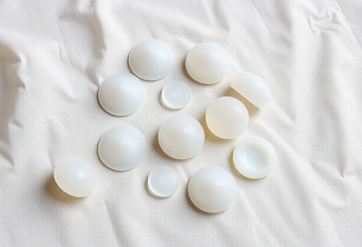 Des inserts en silicone posés sur un tissu de lin, utilisés pour soutenir une robe dos nu