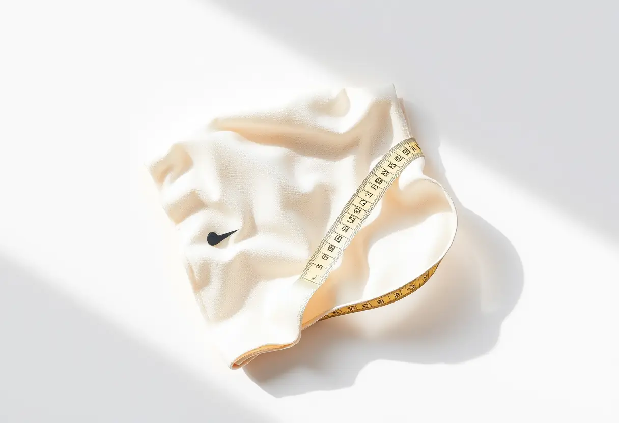 Un ruban souple de couturière repose sur une table blanche, prêt à être utilisé.