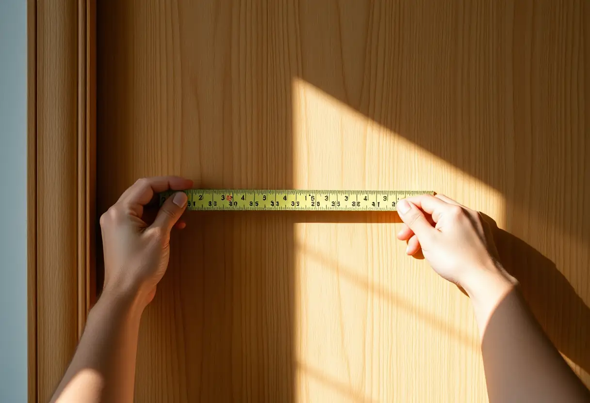 Mains qui mesurent autour d'un chambranle de porte en bois