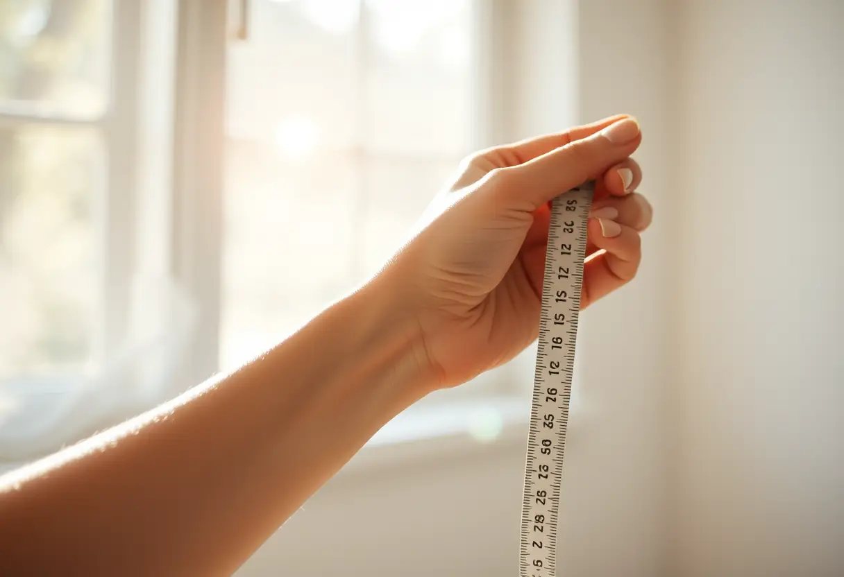 Main de femme tenant une règle à mesurer, sujet de l'article sur le choix du bon soutien-gorge