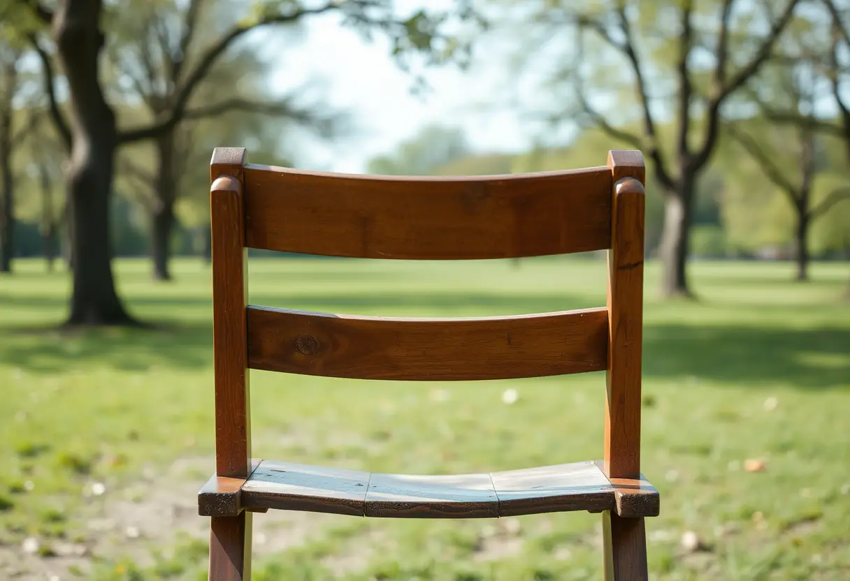 Main: une chaise en bois usée par le temps, symbole de liberté de mouvement et de choix.
