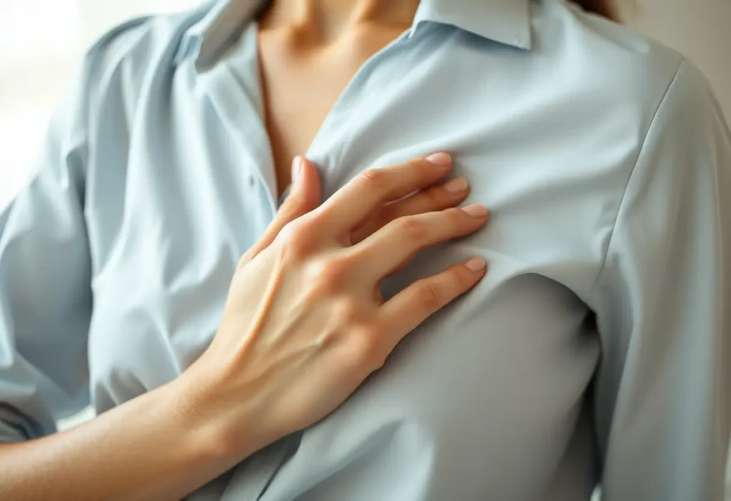 Main: Une main apaisant les plis d'une chemise, symbole de liberté et de confort.