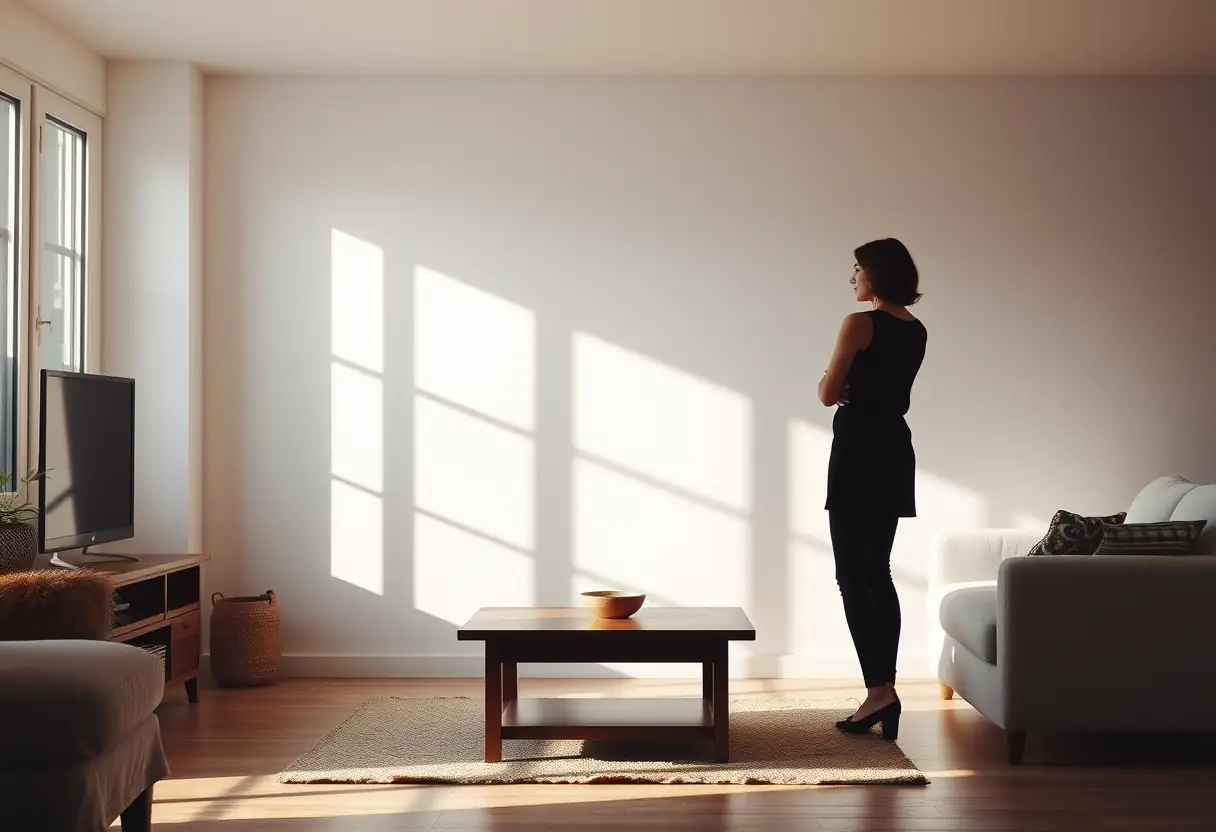 Un profil féminin dans un salon, évoquant la liberté de choisir sa tenue et son confort.
