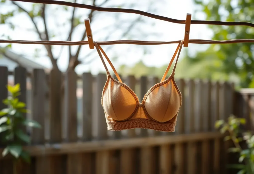 Une brassière accrochée à une corde à linge, soulignant son utilité quotidienne