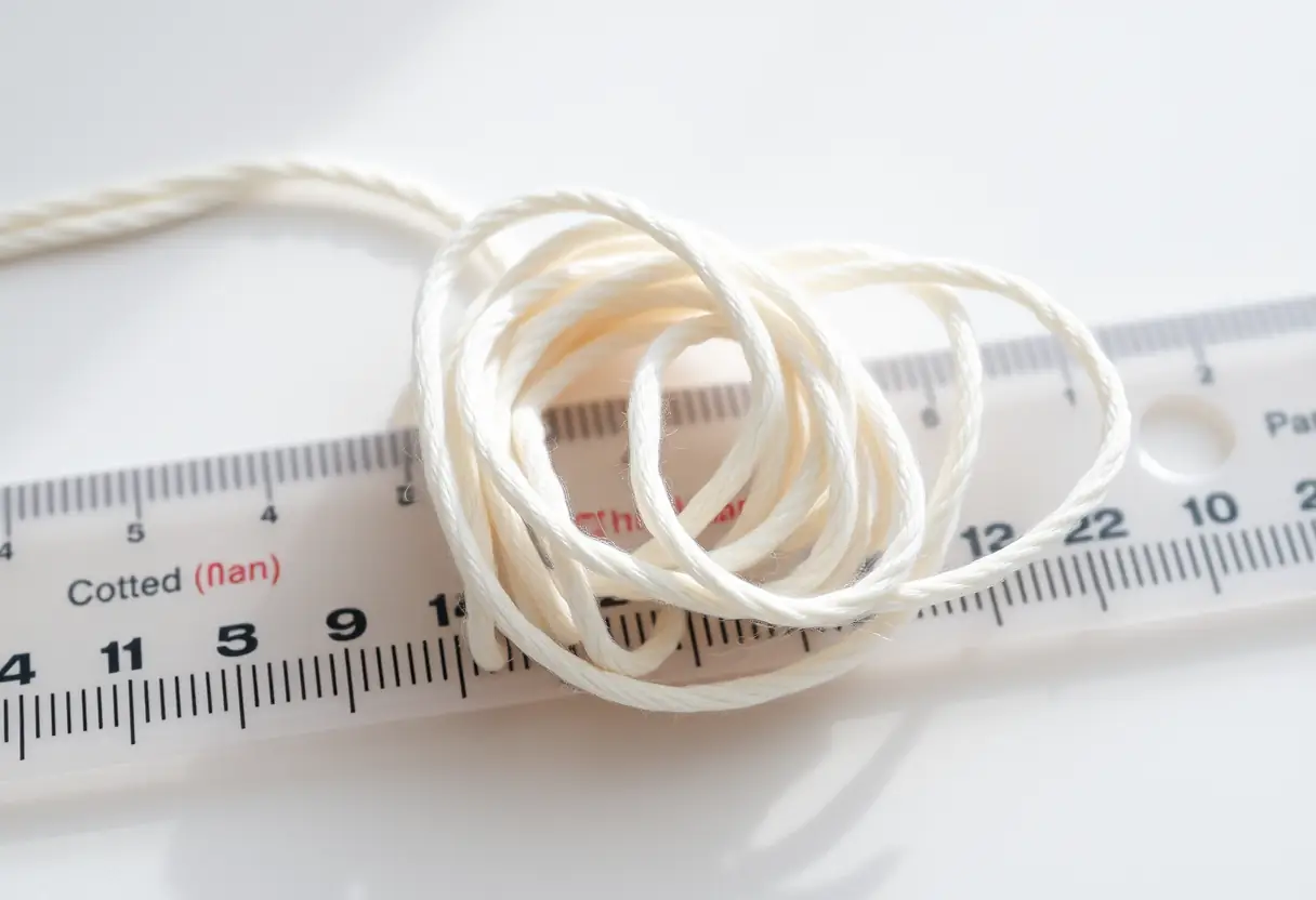 Des fils de coton enveloppent délicatement un règle en plastique, soulignant la texture