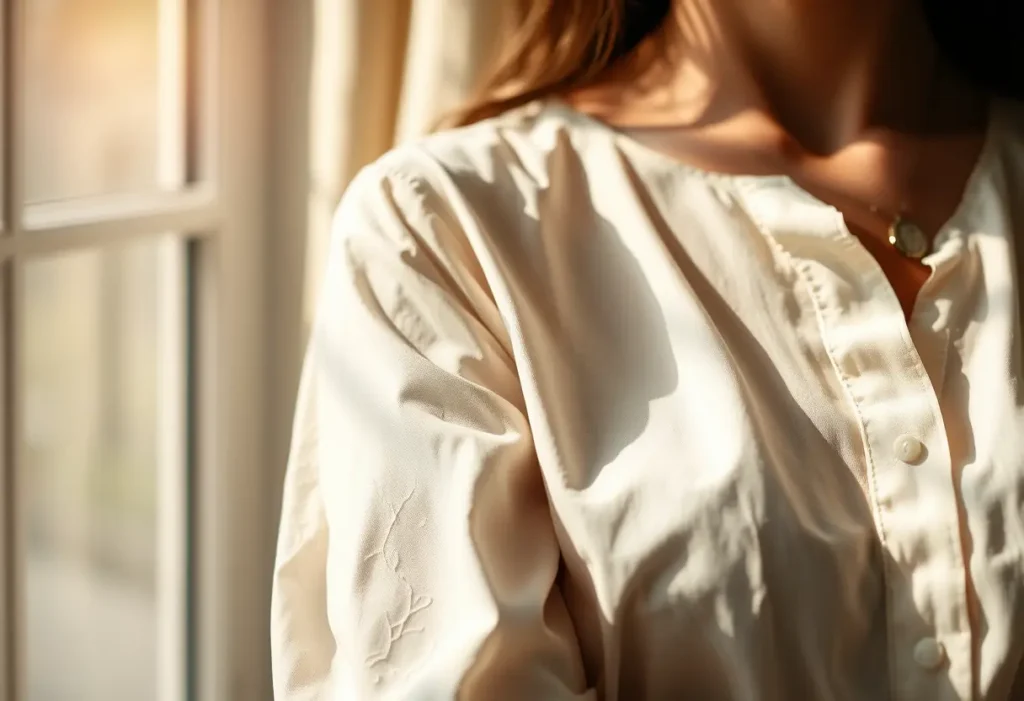 Main: une main lisant les plis d'une chemise en coton, bien-être