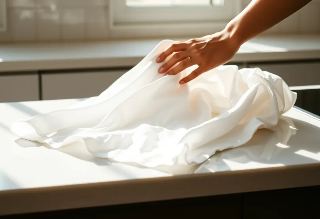 Mainenance de sa chemise blanche dans la cuisine