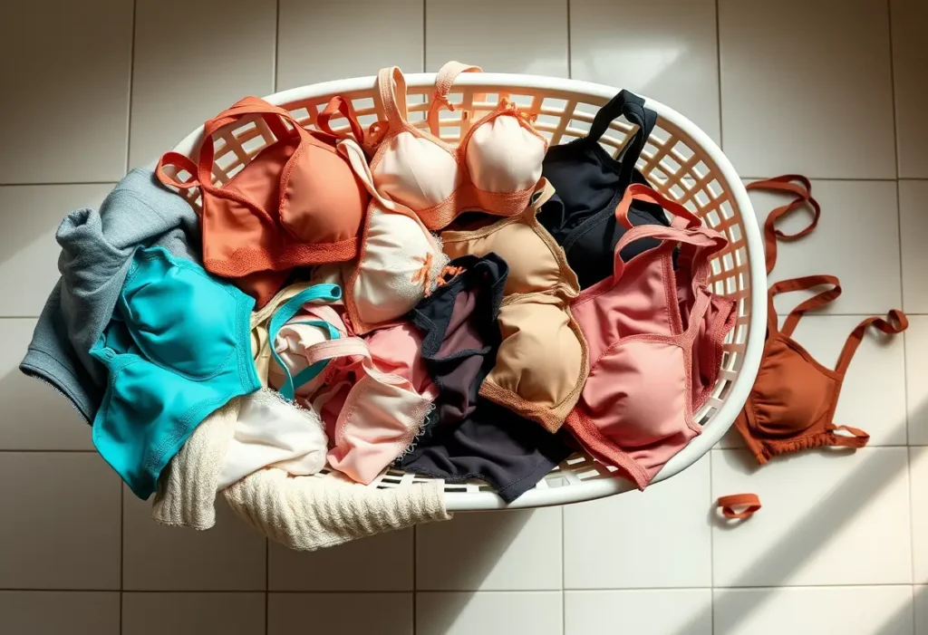 Un panier à linge rempli de soutiens-gorge de différentes tailles