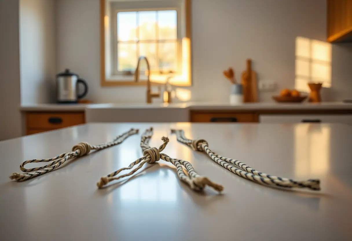 Des ressorts de soutien-gorge disposés sur un plan de travail de cuisine
