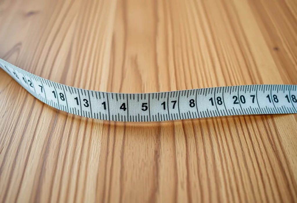 Tapisse mesure posée sur une table en bois, soulignant l'importance de prendre ses mesures avec précision pour choisir le bonnet de soutien-gorge.