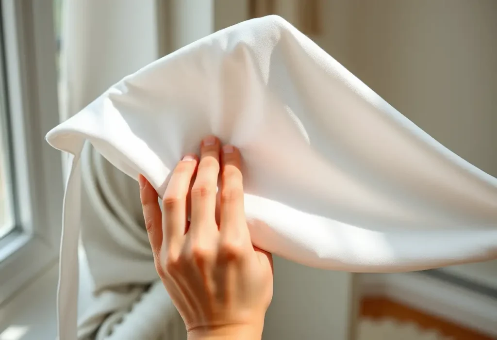 Une main lisse un triangle en coton, pour un soutien-gorge féminin