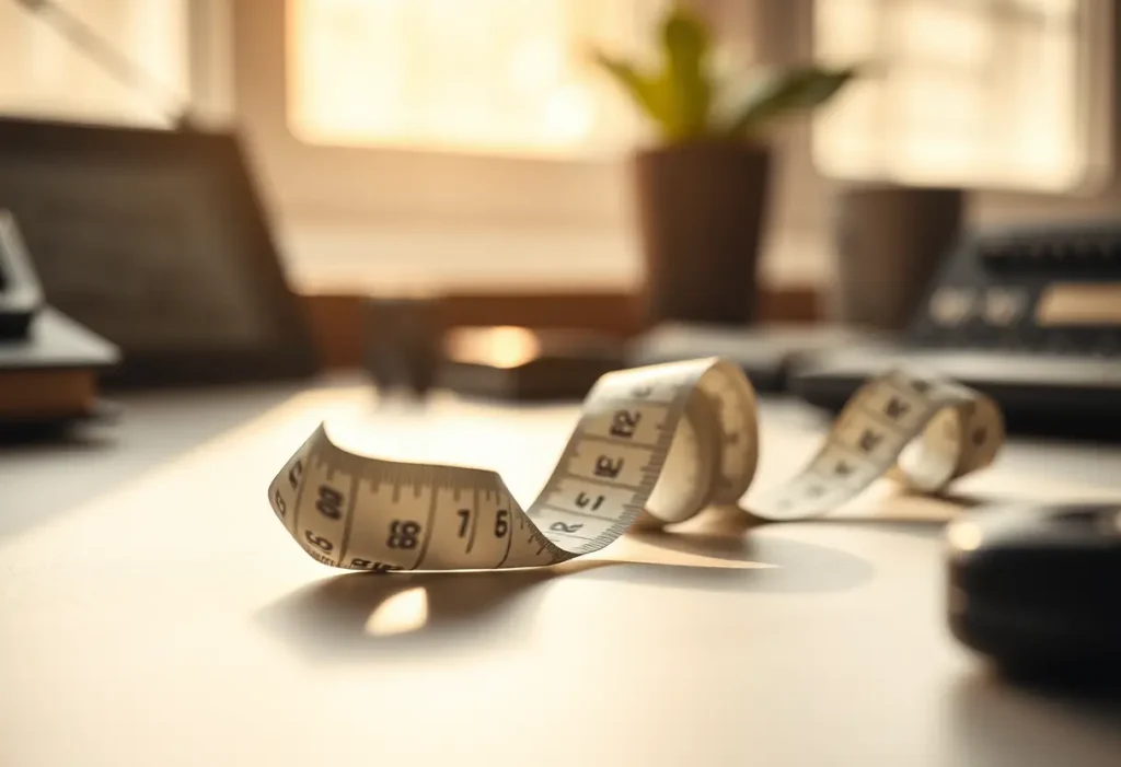 Un ruban à mesurer souple sur un bureau