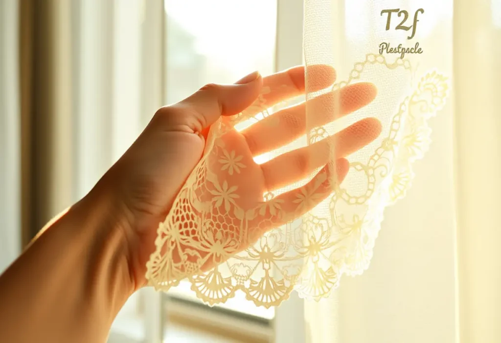 Main de femme tenant un morceau de dentelle, symbolisant la personnalisation du soutien-gorge