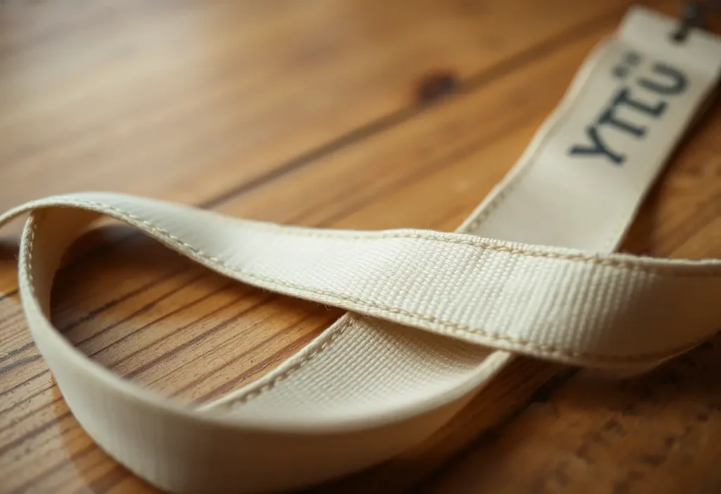 Un ruban de soutien-gorge posé sur une table en bois, usé mais encore élastique