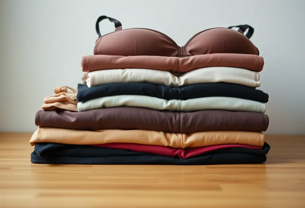 Un tas de soutiens-gorge pliés, symbolisant la variété des tailles disponibles