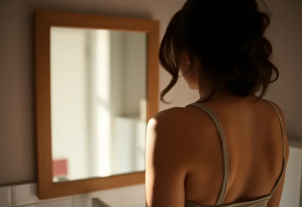 Silhouette de femme portant un soutien-gorge, lumière naturelle