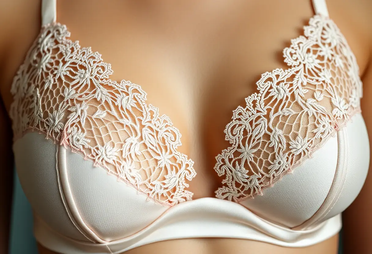 Un plan rapproché d'une brayette en dentelle sous un caraco en satin