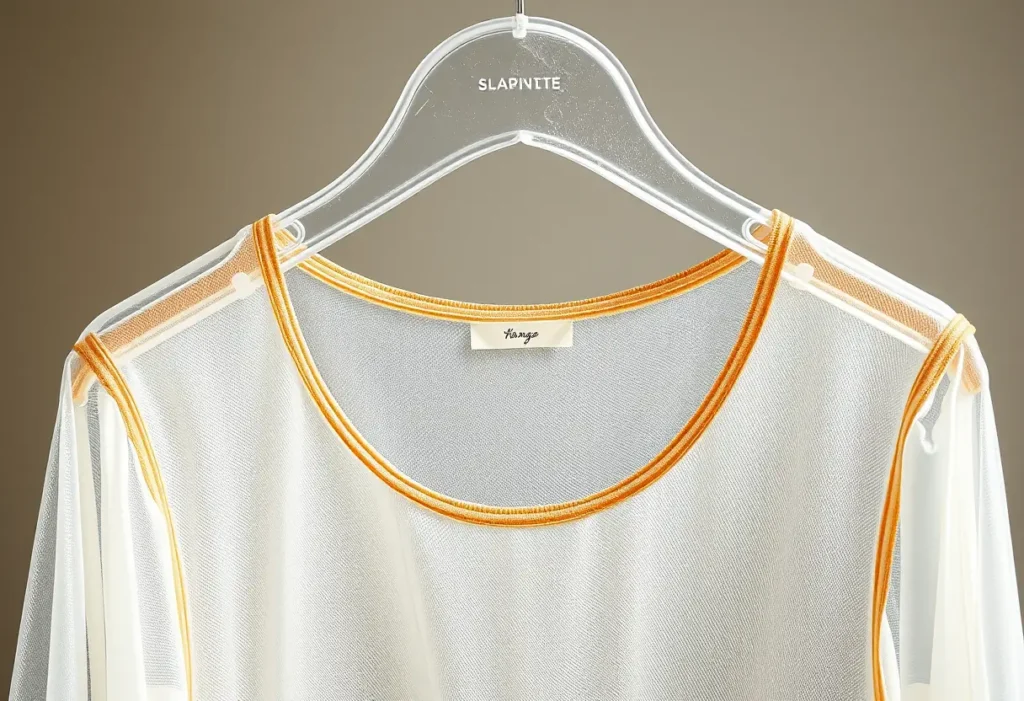 Un porte-robe vide présentant une robe dos nu transparent