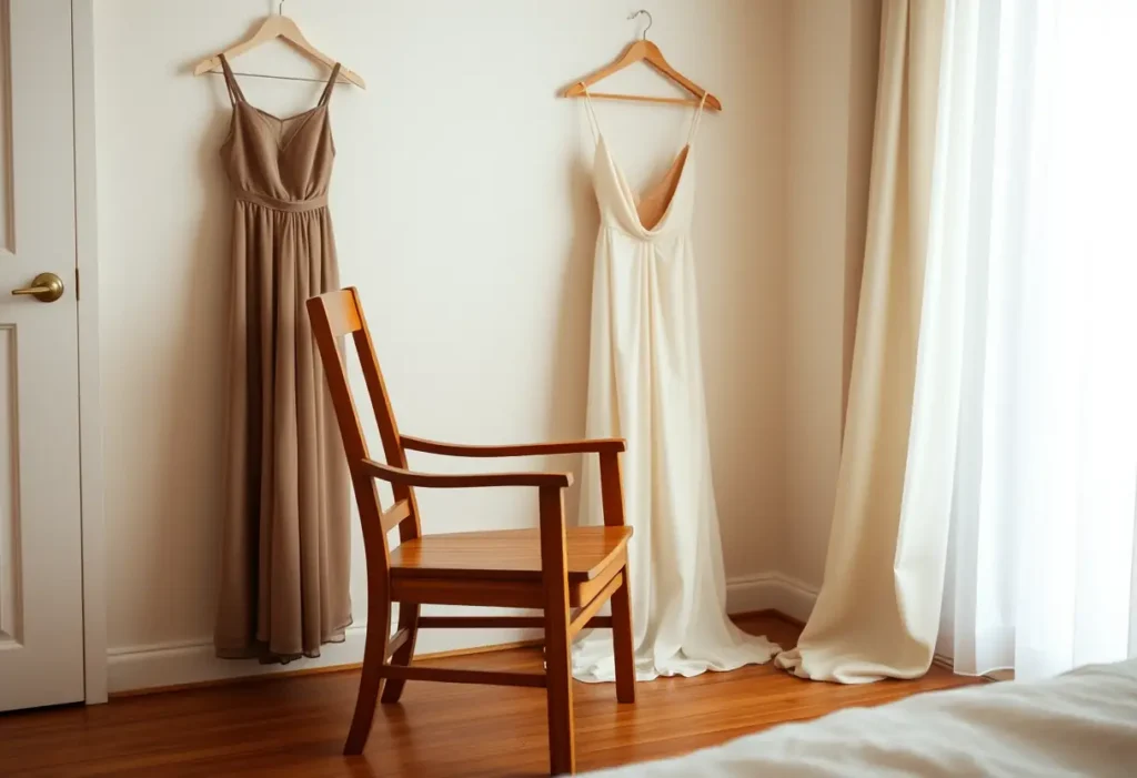 Chaise dans la chambre, symbole de repos après une journée de soins personnels