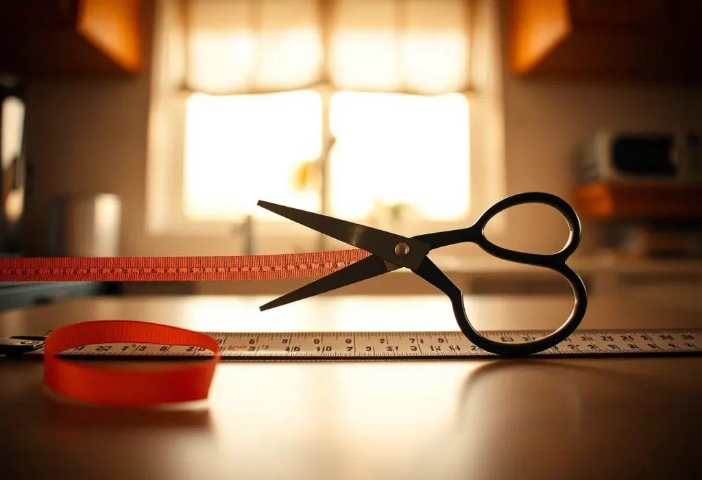 Coupe de rubans dans une cuisine, lumière naturelle