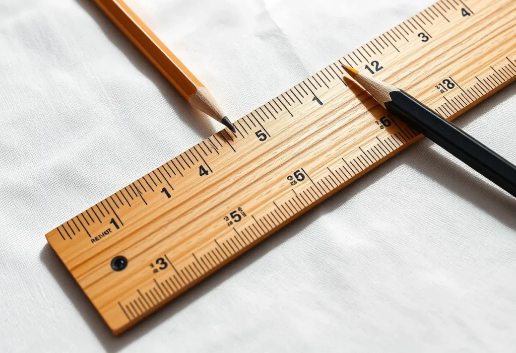 Un rule en bois posé sur un tissu blanc, symbole de précision dans la mesure