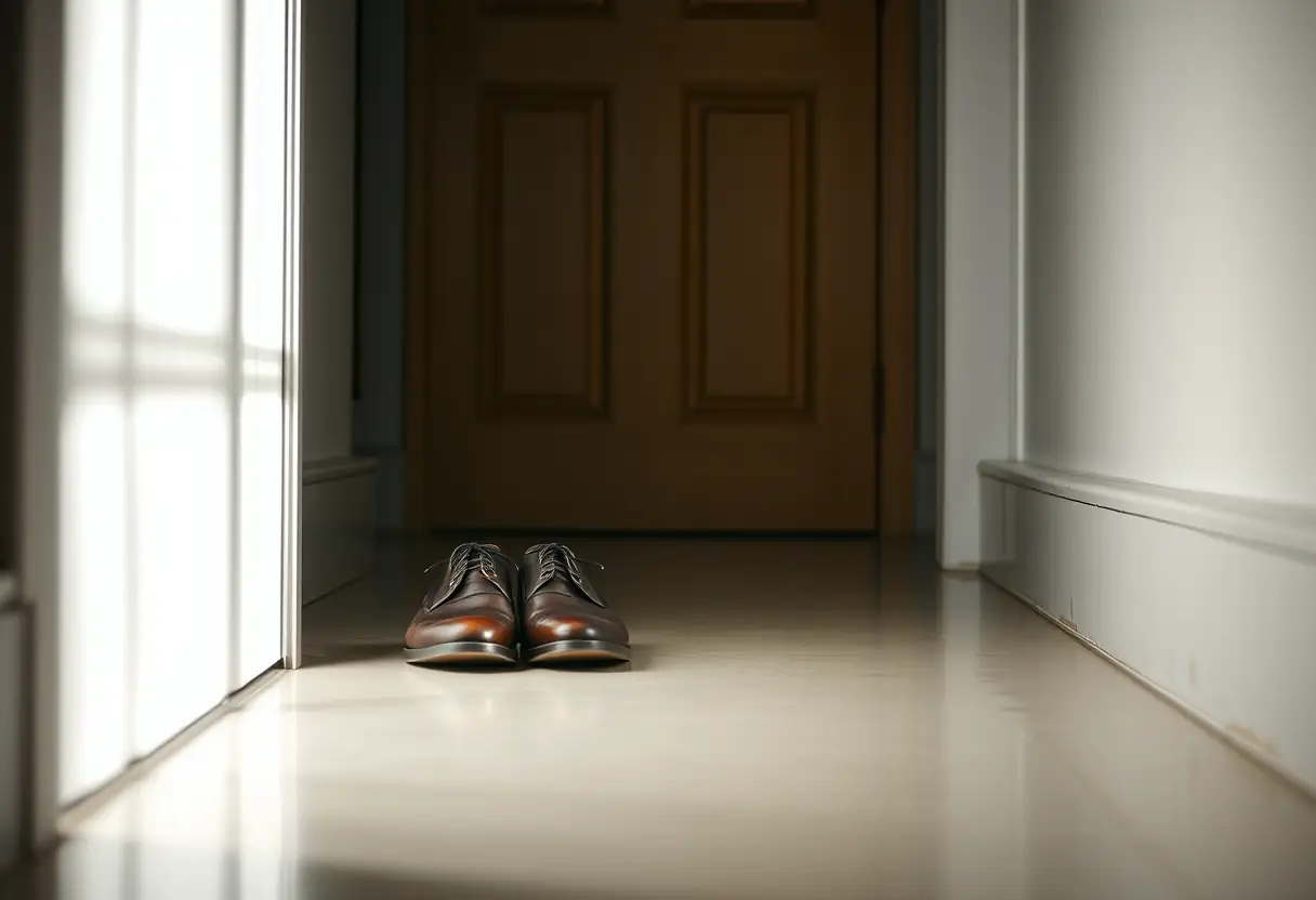 Chaussures de cuir près d'une porte, reflétant la liberté et le choix personnel
