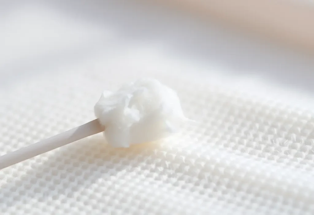 Un coton-tige en contact avec un tissu absorbant pour souligner l'importance de l'hygiène