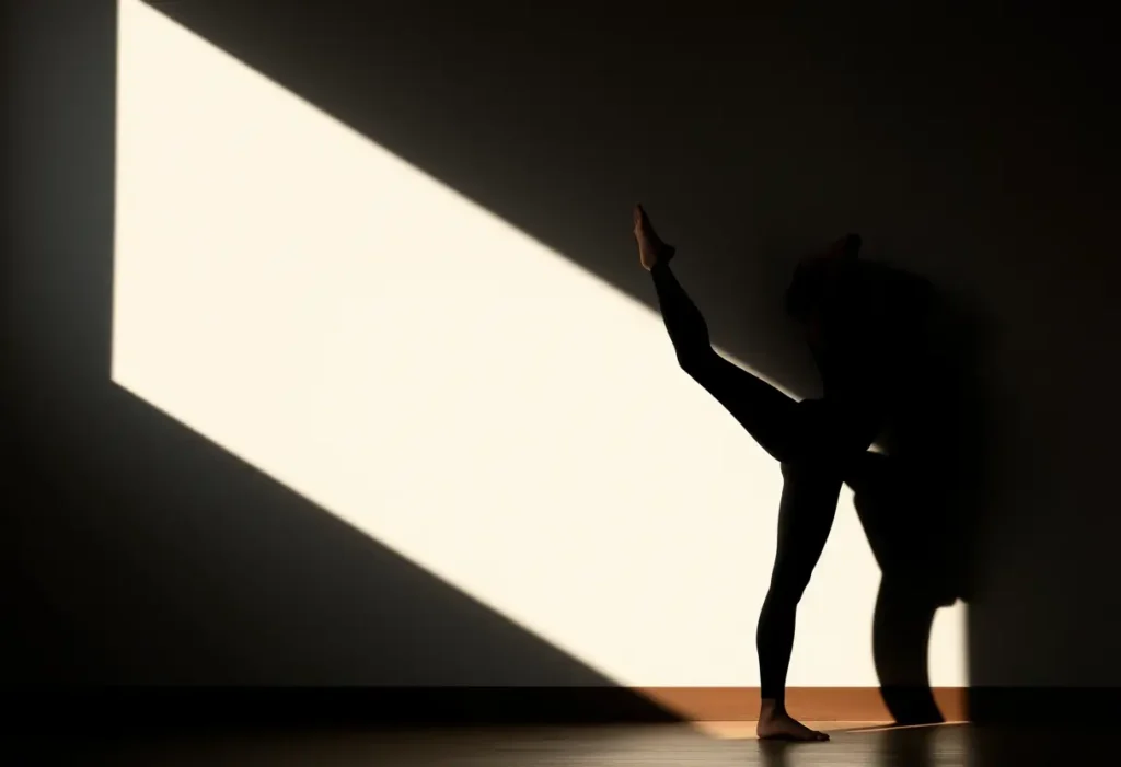 Silhouette de femme exécutant une posture de yoga, mettant en avant l’importance de la bonne posture et du bien-être physique