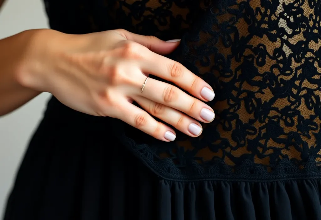 Main focus sur la douceur de la dentelle noire