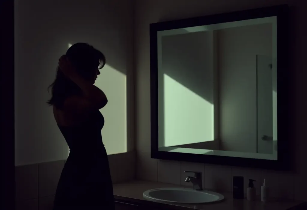 Silhouette de femme se regardant dans un miroir