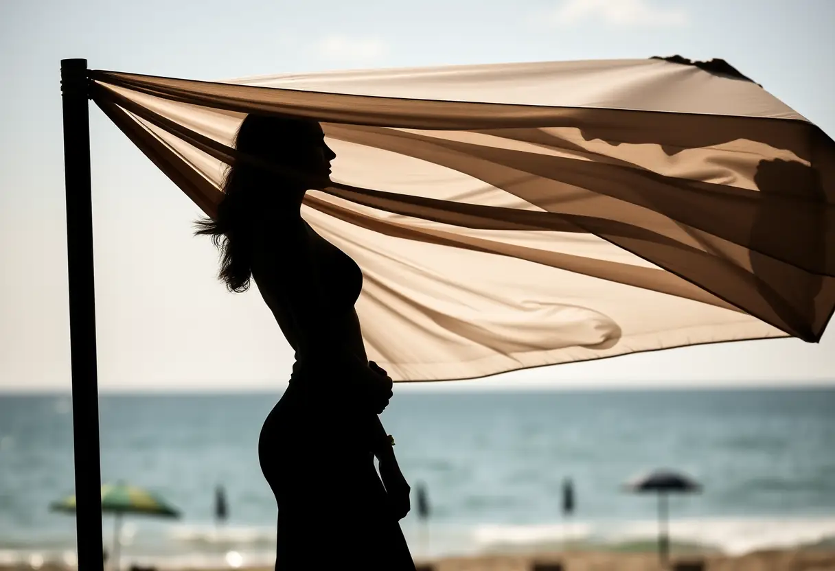 Vue d’une femme près d’un parasol sur une plage