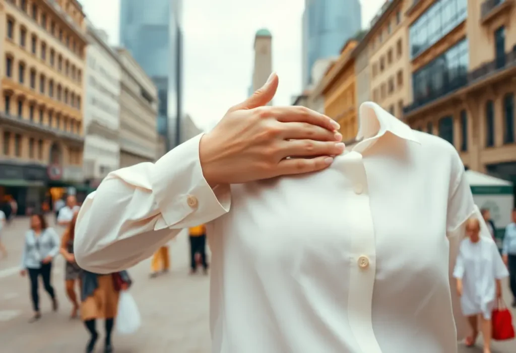 Une main lissant le tissu d'une chemise, symbole de confort et de liberté