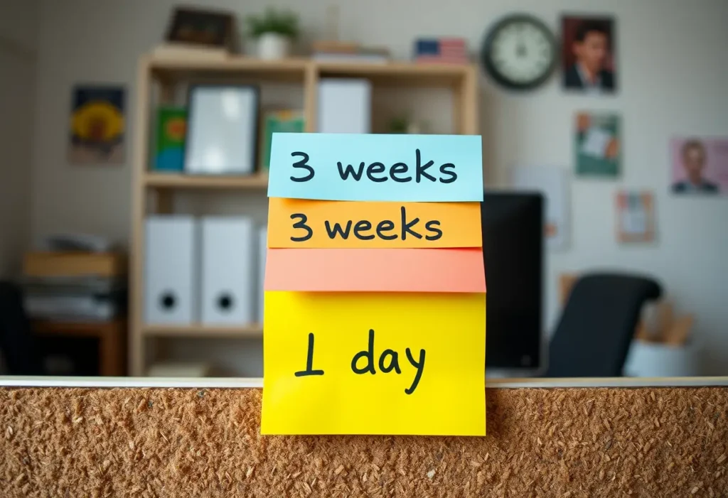 Un tableau blanc avec des post-it indiquant le temps restant jusqu'à la Saint-Valentin.