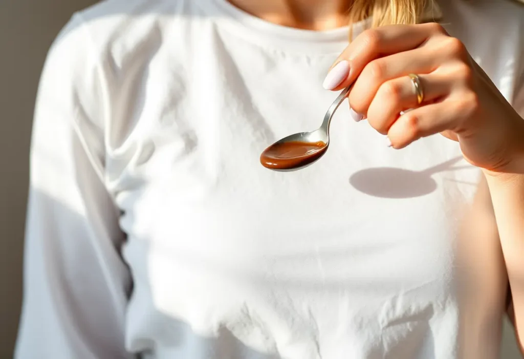 Une main retire délicatement l'excédent de chocolat d'un t-shirt en coton blanc