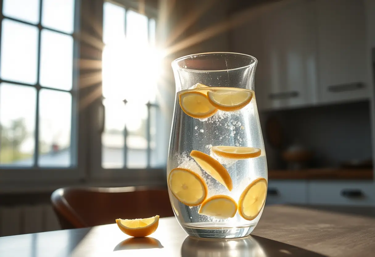 Cuve avec eau froide et quartiers de citron pour éliminer tache de fruit rouge