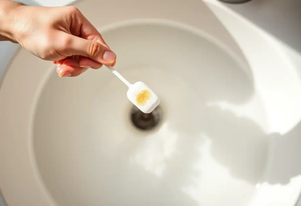 Un coton-tige légèrement taché parfumé dans une salle de bain