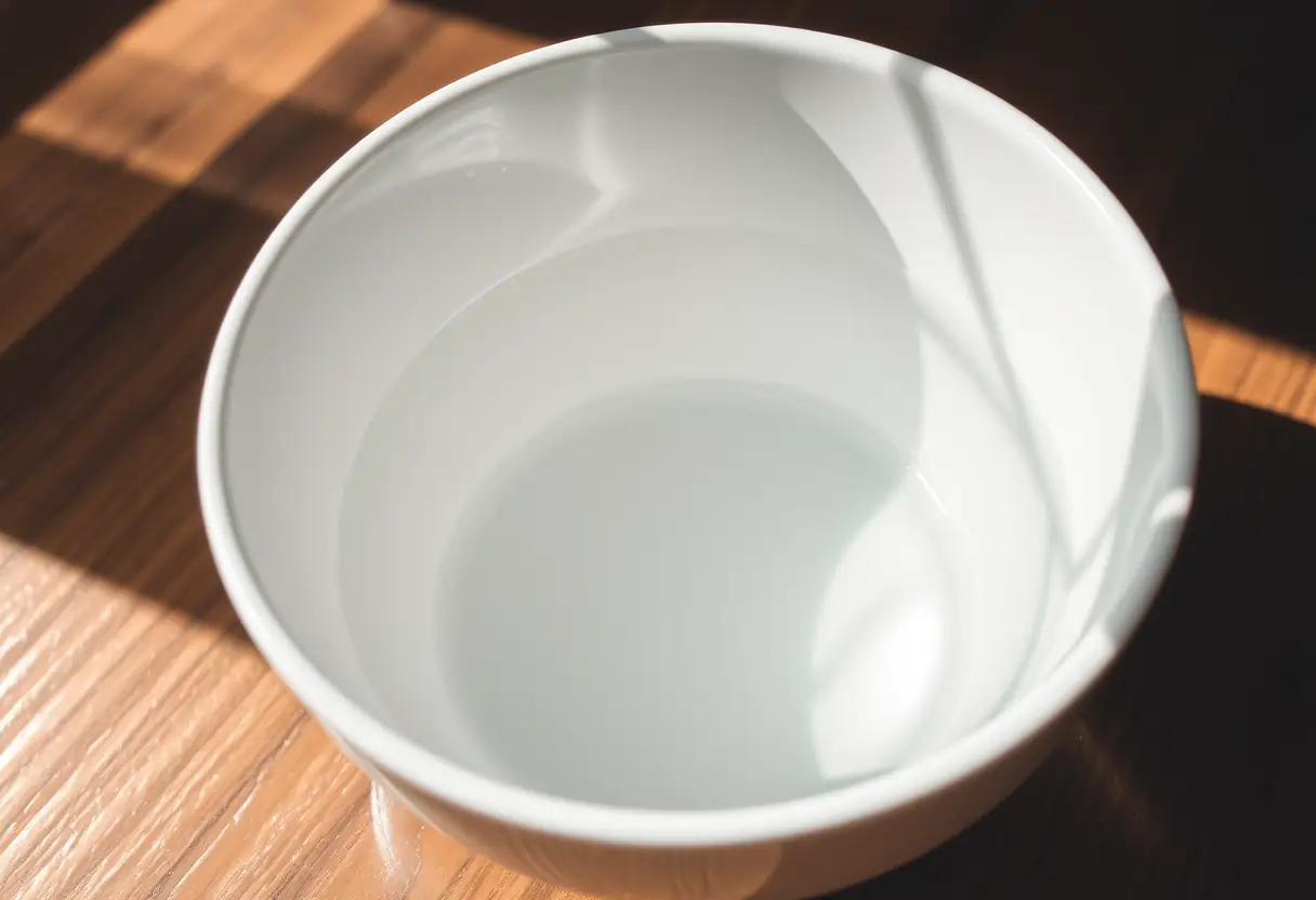 Un bol contenant de l'eau oxygénée pour blanchir une tache de sang