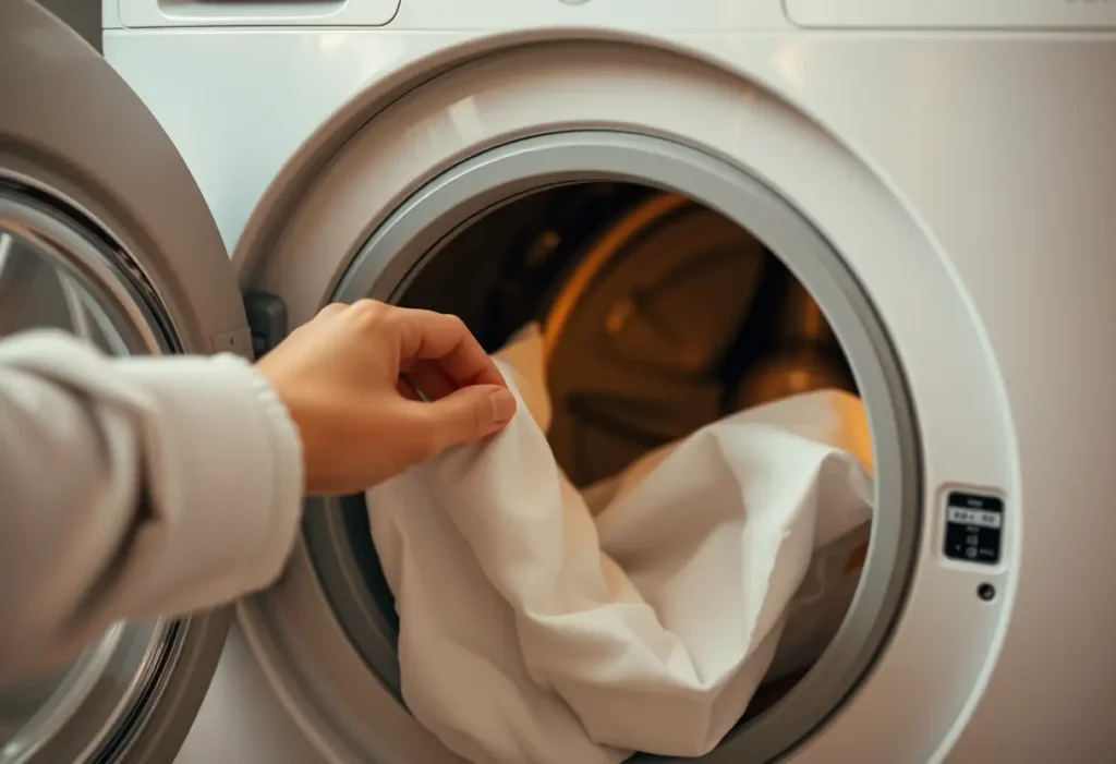Chevaucher précautionneusement une chemise en coton dans une machine à laver, respectueux de la matière fragile