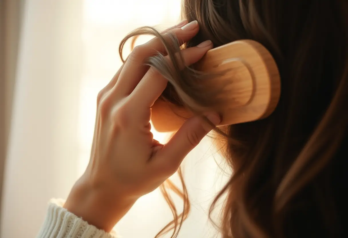 Une main féminine brossant délicatement les cheveux