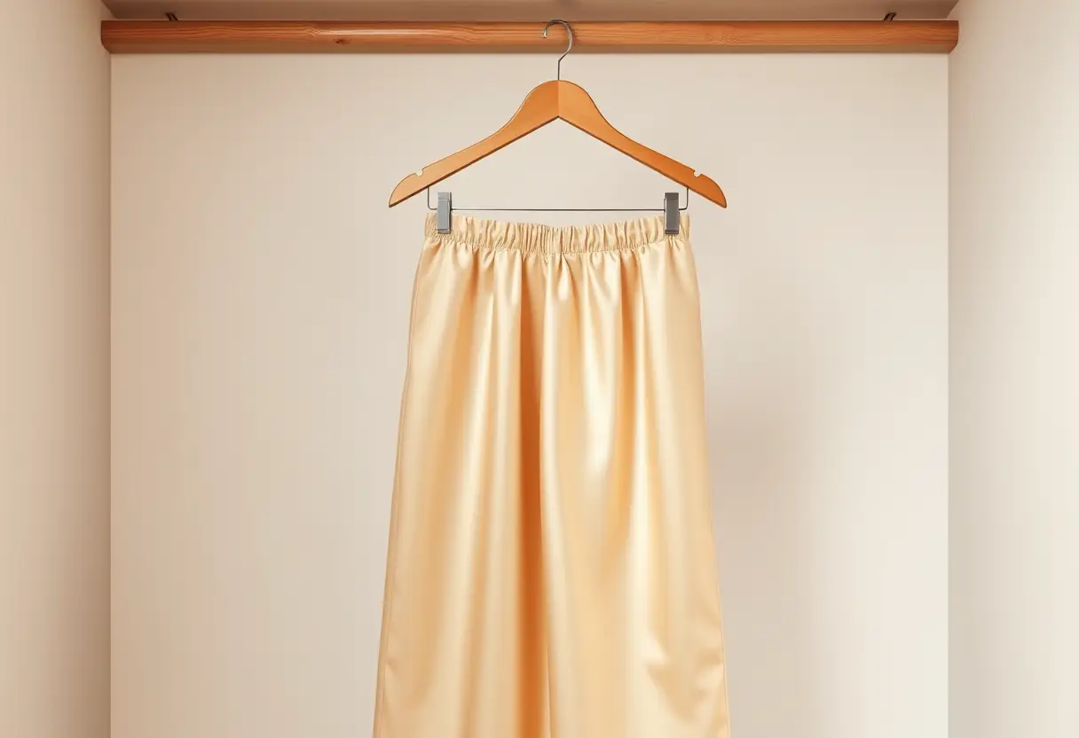 Jupe en satin suspendue à un cintre