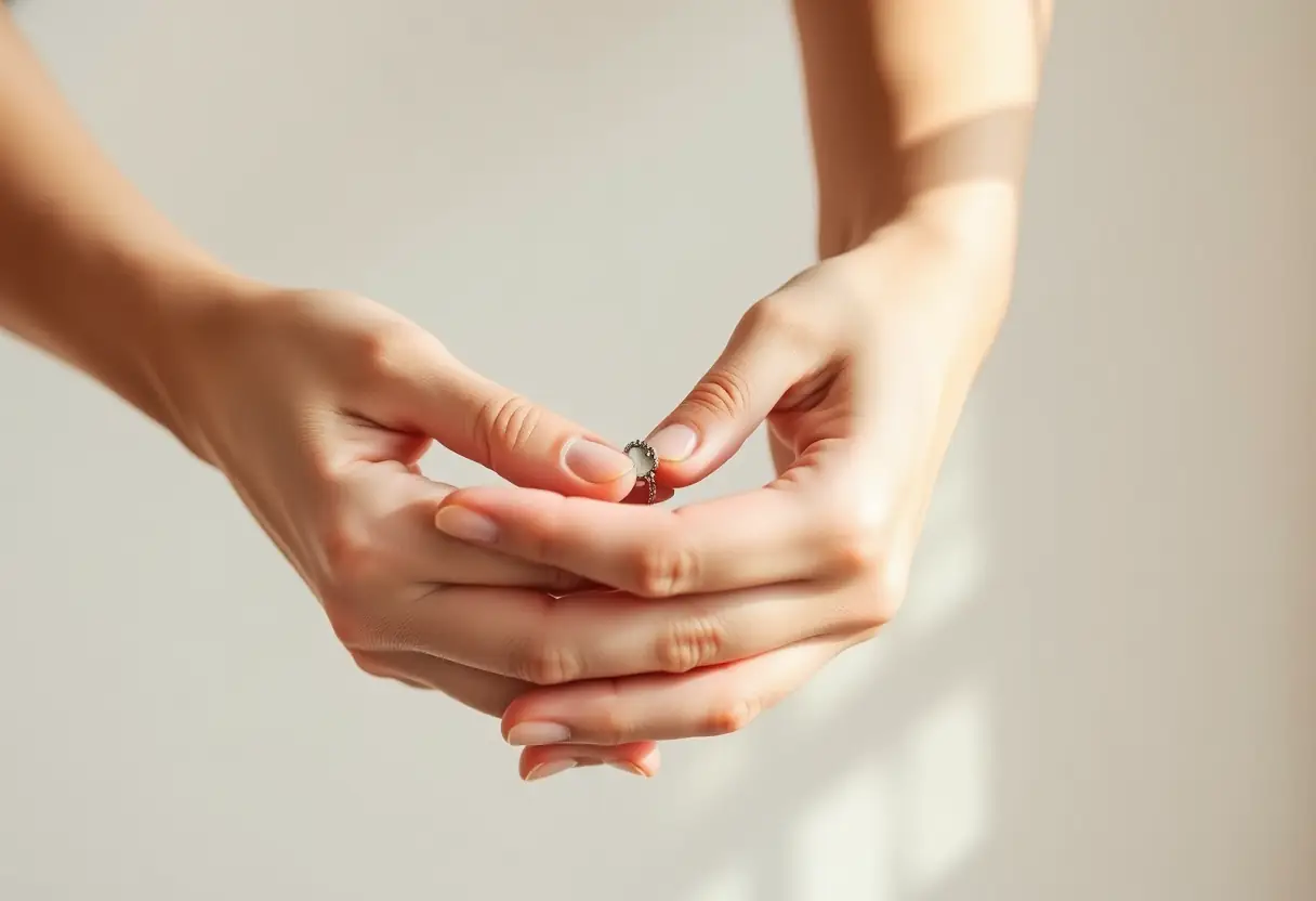 Des mains qui emballent délicatement un bracelet en argent